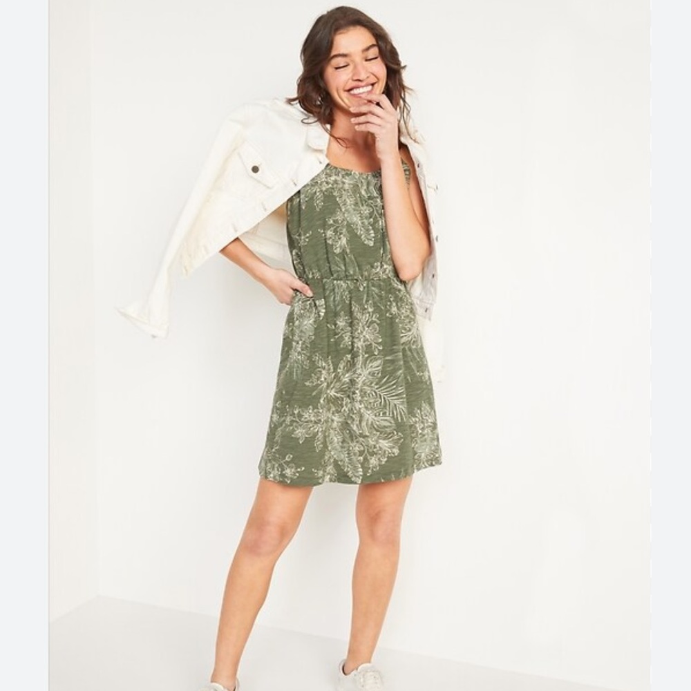 Old Navy Waist Defined Slub Knit Midi Dress for Women with Adjustable Straps